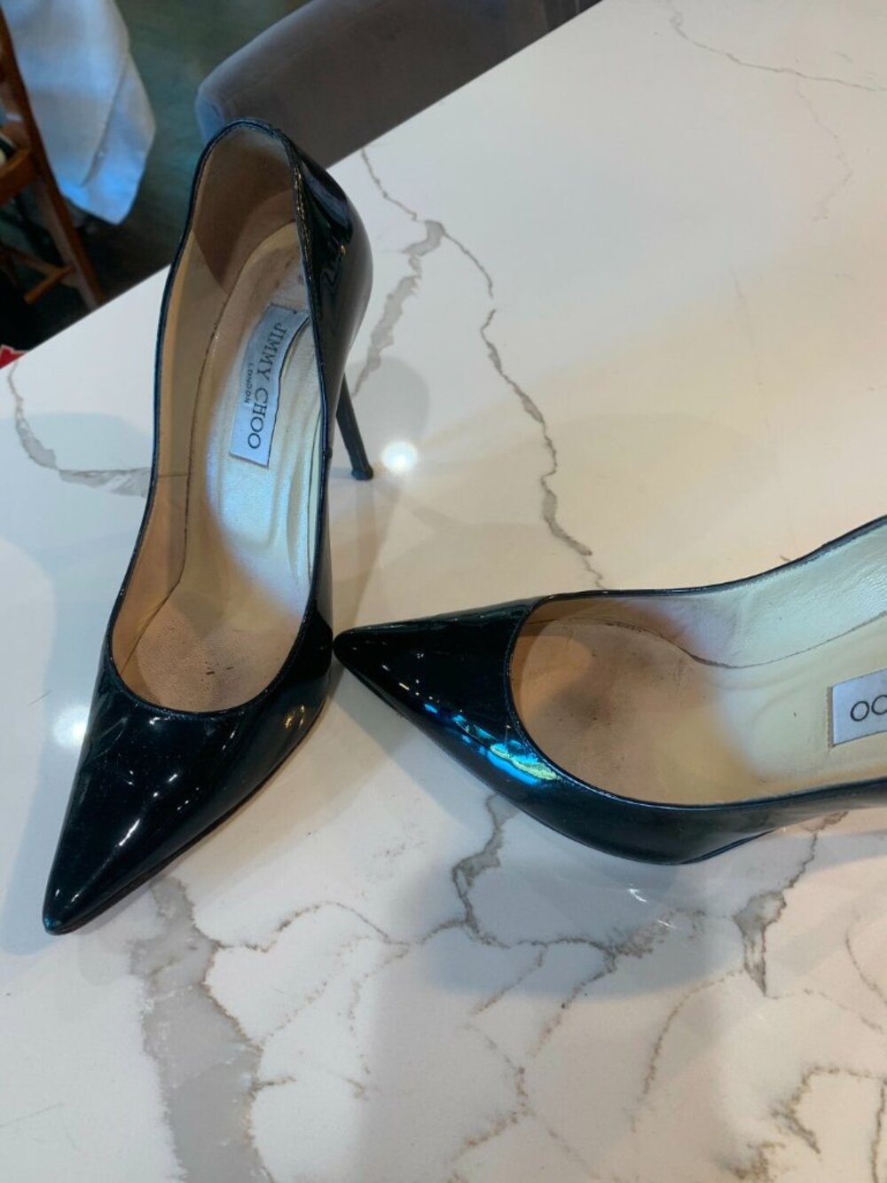 Jimmy Choo Abel Pumps Black Patent Leather Pointed Toe Heel - Picture 7 of 7